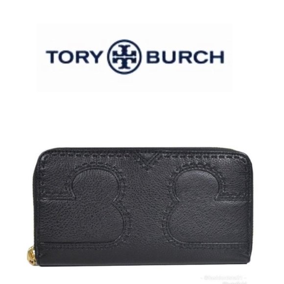 Tory Burch Handbags - Tory Burch Black Amalie Leather Zip Around Wallet